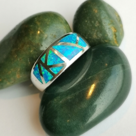 New, Sterling Silver Blue Opal  Mosaic Ring sz 6 - Picture 8 of 9
